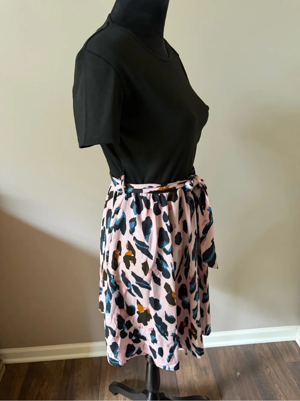 SHEIN Pink Animal Print A-Line Tee Dress Large